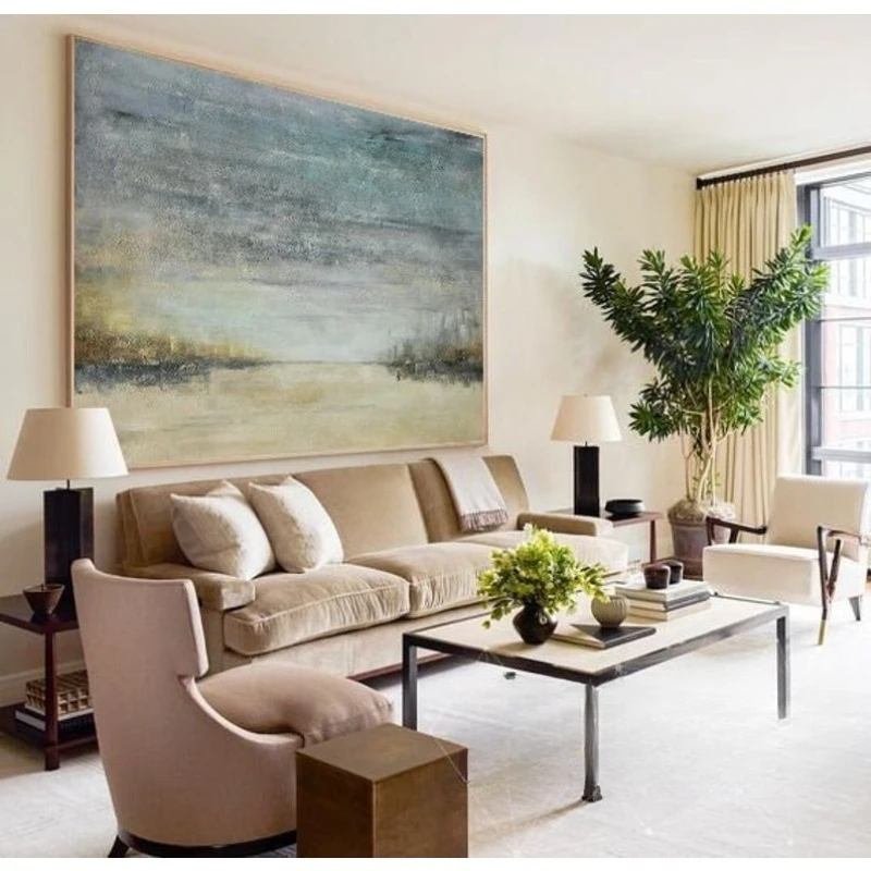 

100% Hand Large Sky Frameless Oil Painting, Ocean Sunset Painting Marine Landscape Painting for Liivng Room and Home Decortive