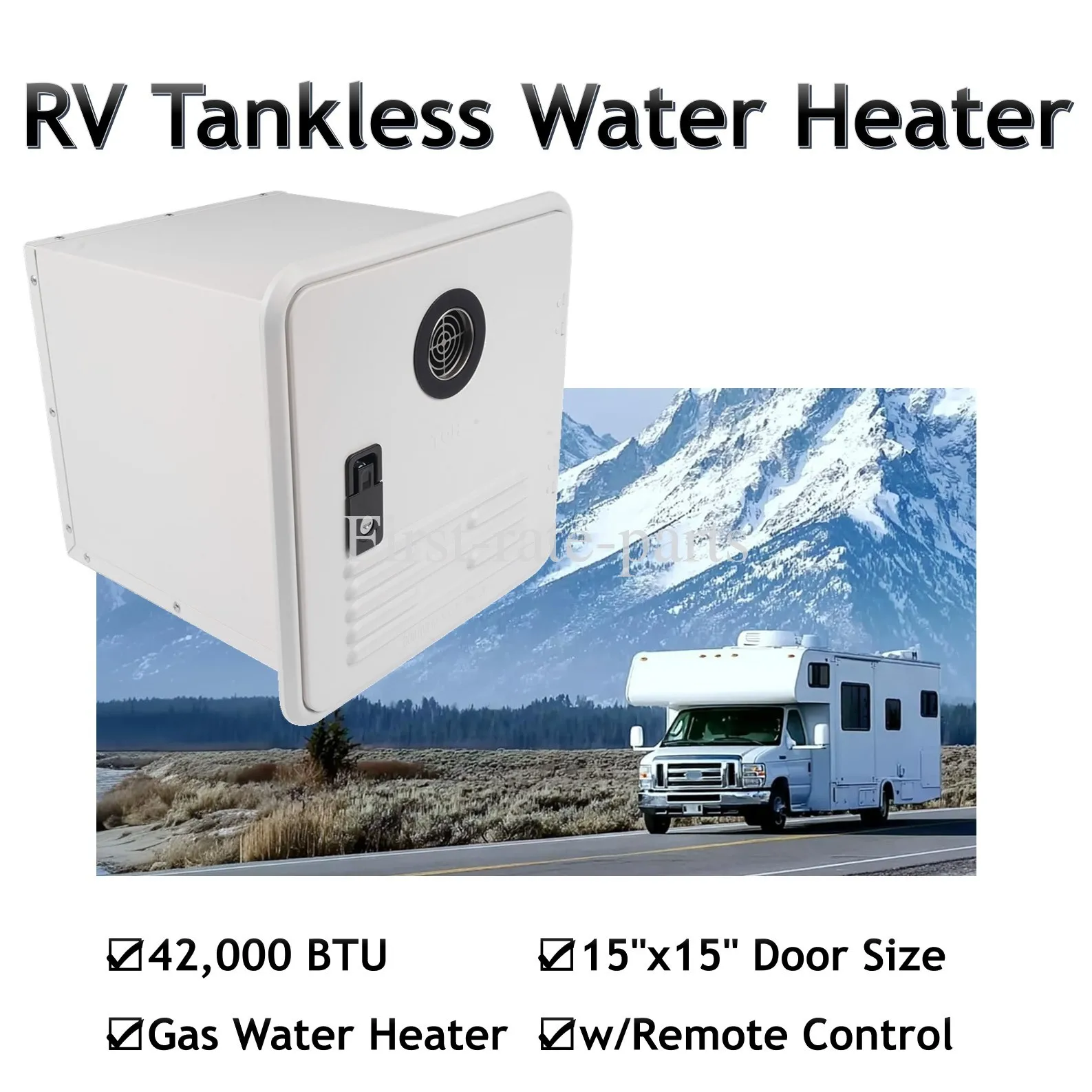 

AP03 White/Black RV Tankless Instant Water Heater Propane Gas 15x15 in 12V 42000 BTU w/Controller