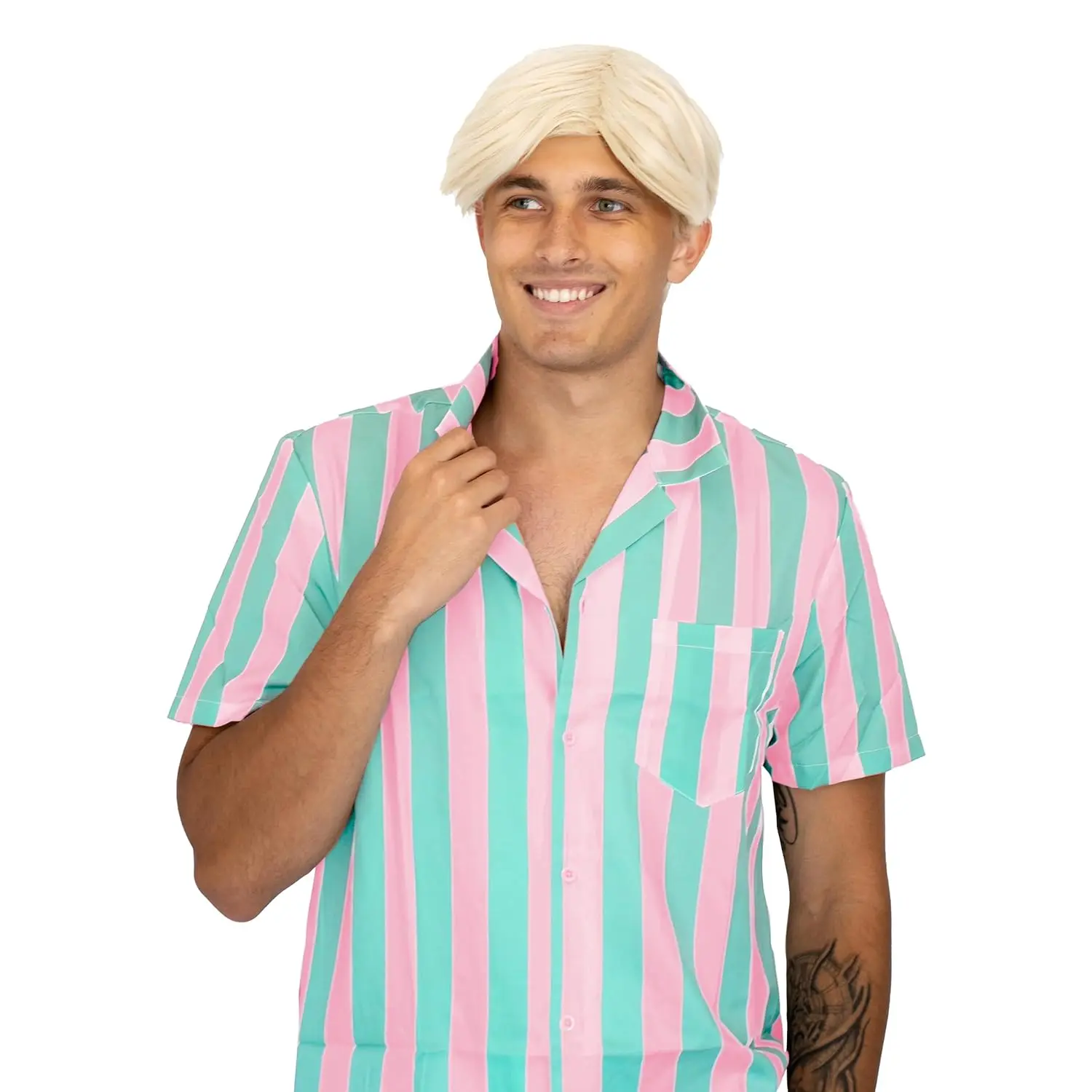 

Blonde Beach Dude Wigs Short Synthetic Layered Bleach Blond Doll Costume Hair for Men with Adjustable Wigs