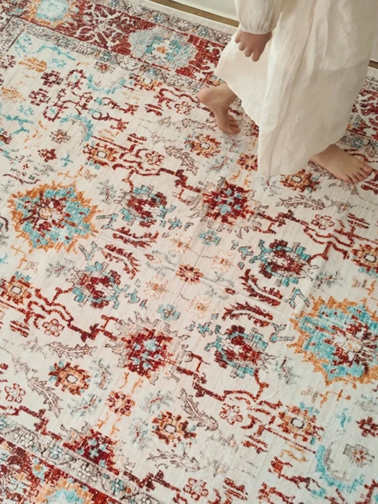 Modern Chinese Style Living Room Vintage Area Rug Non-Slip Large Floor Carpet Thin Foldable for Soft Bedroom Dining Room Rug