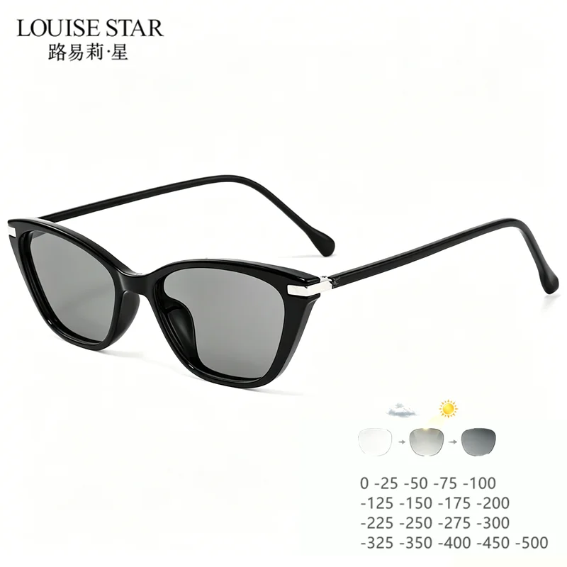 LOUISE STAR Women's Photochromic Myopia Glasses Fashion Cat Eye Frame Photochromic Anti UV Compatible Glasses