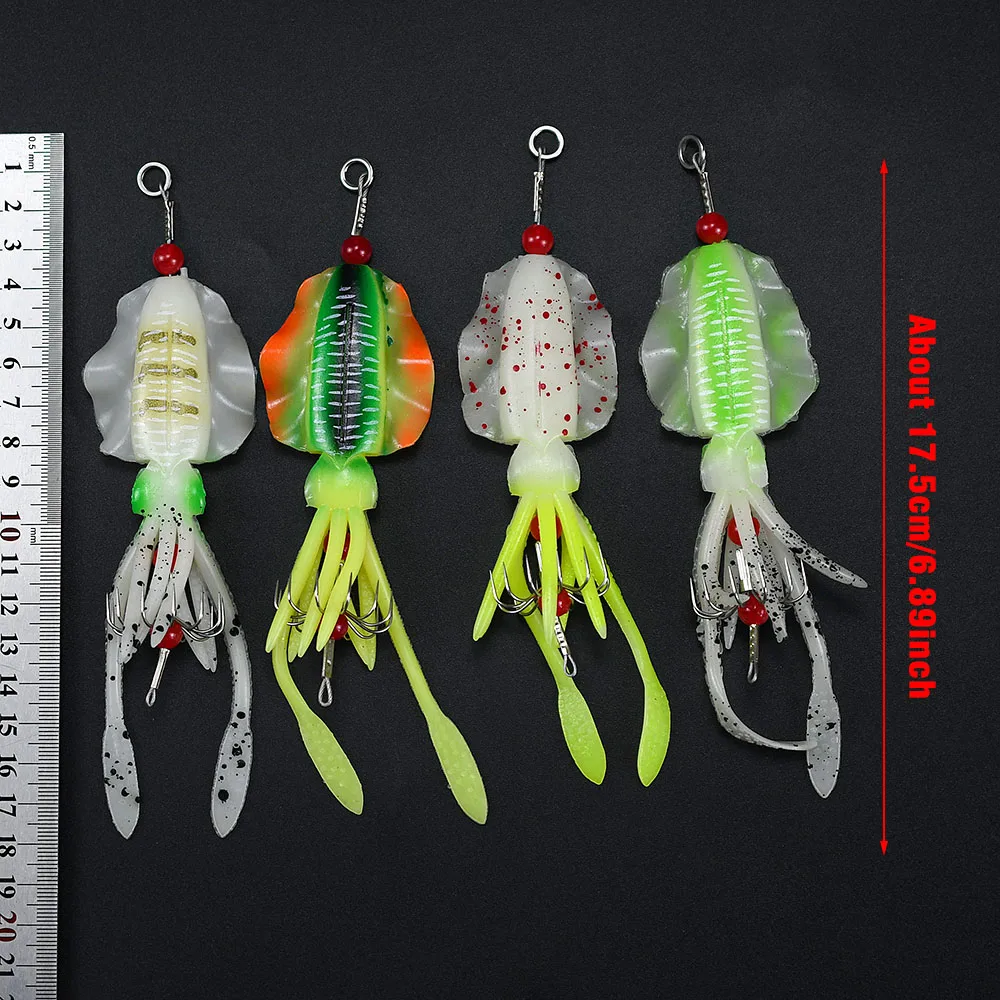1Pcs Lifelike Squid Bait Soft Plastic Octopus Lures with Built-in Hooks Luminous Effect for Squid Cuttlefish Tuna Snapper