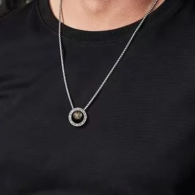 God's Eye Transfer Bead Necklace for Boys Trendy and Versatile Double Ring Retro Pendant God's Eye Personality