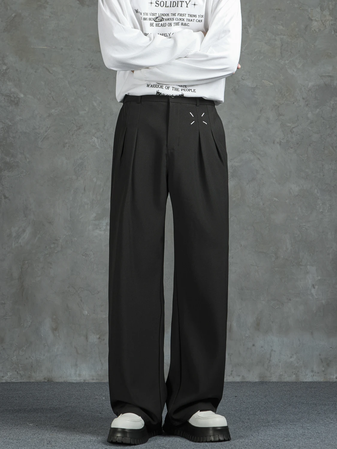 

Мужские прямые повседневные брюки против морщин, модные гонконгские брюки свободного покроя из полиэфирного волокна, длинные брюки для повседневной носки