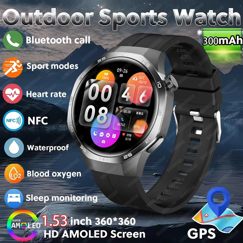 2024 New WATCH 5 Outdoor Sports Smart Watch Men AMOLED Screen NFC GPS Compass Heart rate Waterproof Bluetooth Call SmartWatch