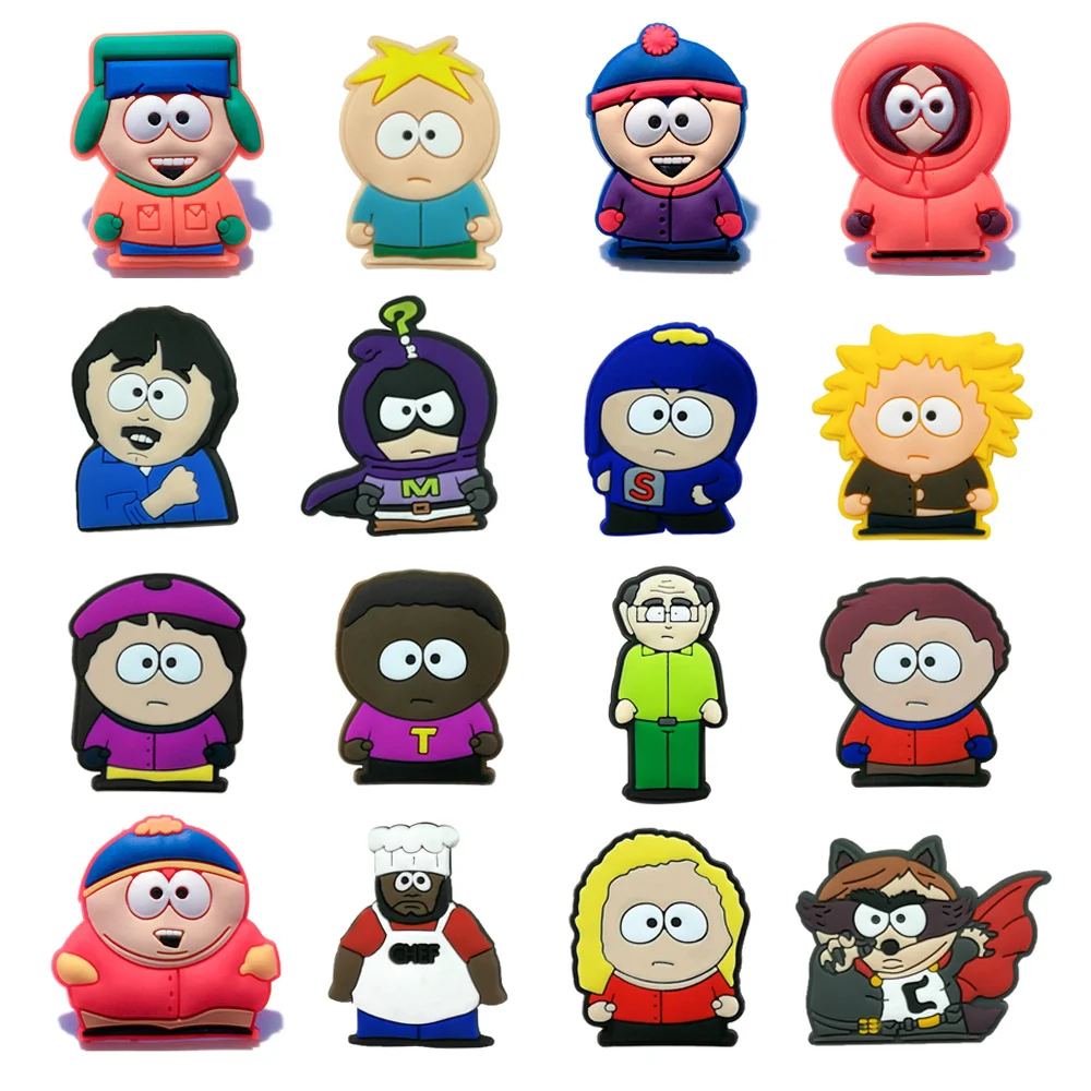 

16-100 шт. Модные значки-шармы Hot Toys South Park для обуви, украшения для обуви, подходят для шлепанцев, сабо, сандалий, браслетов