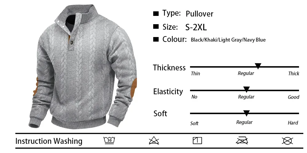 Frühling Herbst männer Casual Stehkragen Langarm Jacquard Gestrickte Pullover Pullover Taste Stehkragen Henry Sweatshirt – Detail 1