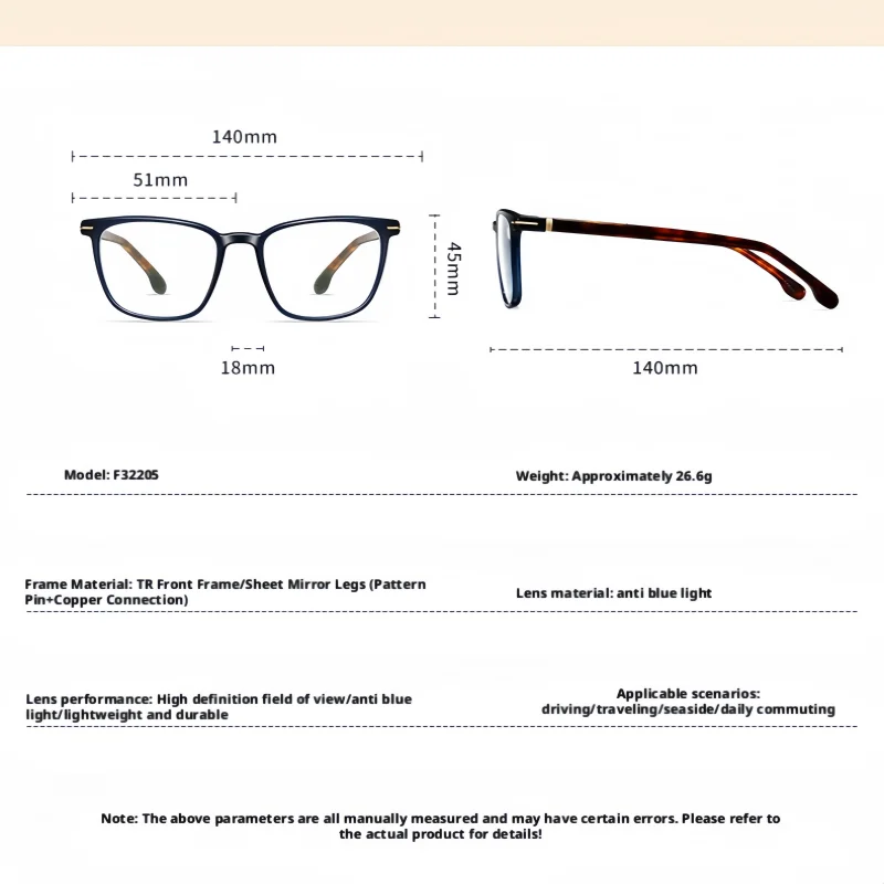 Men New TR90 Front Frame Myopia Glasses Frame Unlimited Anti Blue Light Lens Customizable Optical Prescription Eyewear F32205