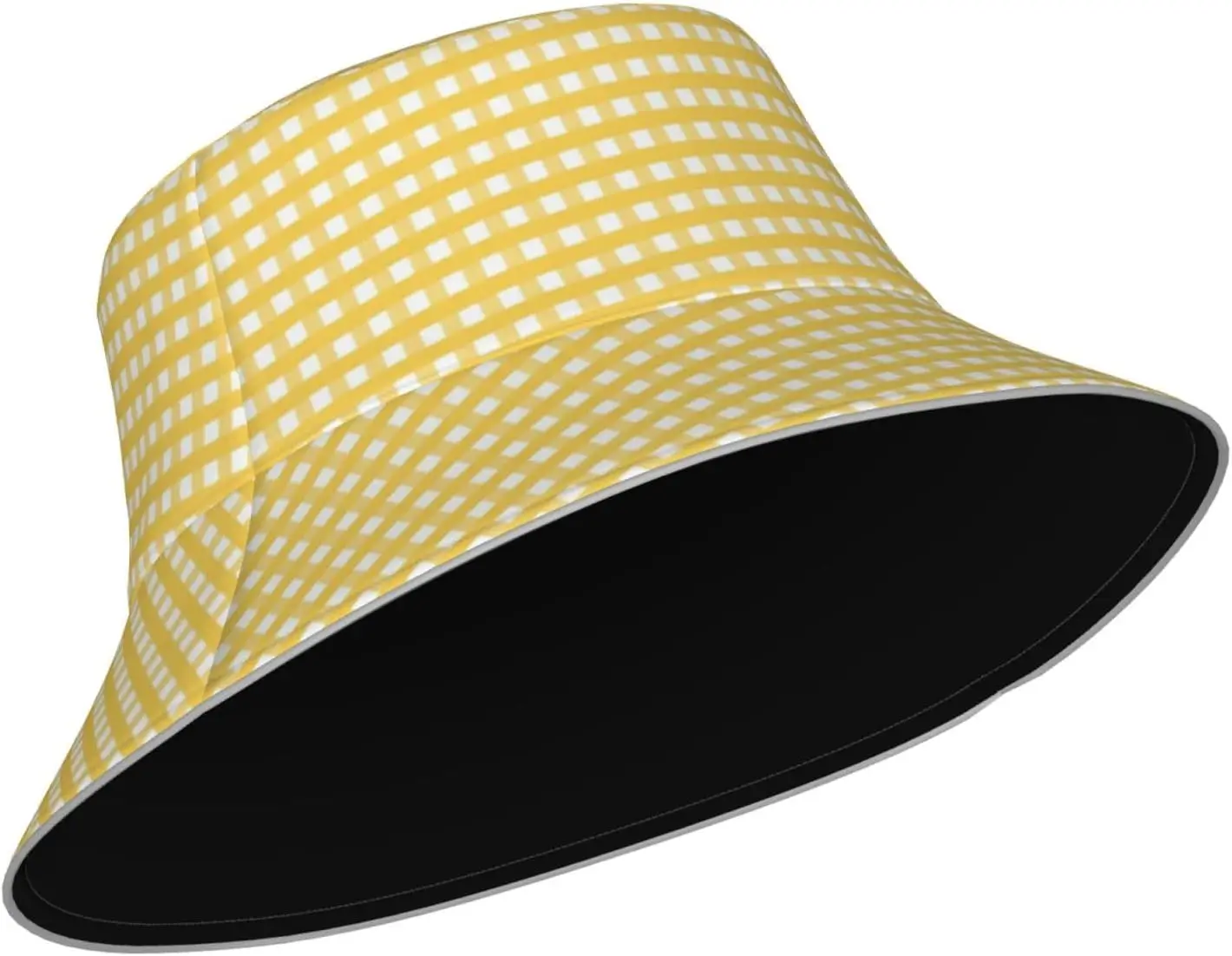 Yellow Gingham Check Print Bucket Hat Classic Plaid Pattern Sun Hat for Men Women Summer Beach Outdoor UPF Protection Cap