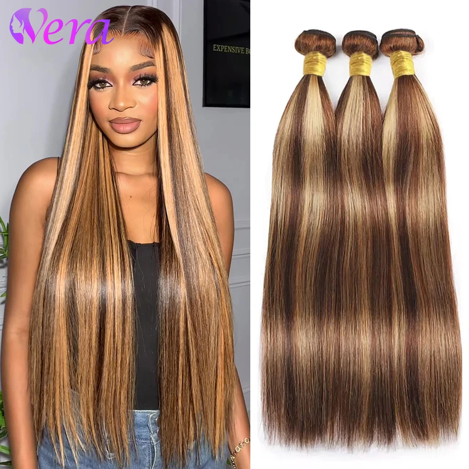 P4/27 Straight Bundles 100% Human Hair Bundles Highlight Color Extensions 28 30 Inch Brazilian Virgin Remy Hair For Black Women