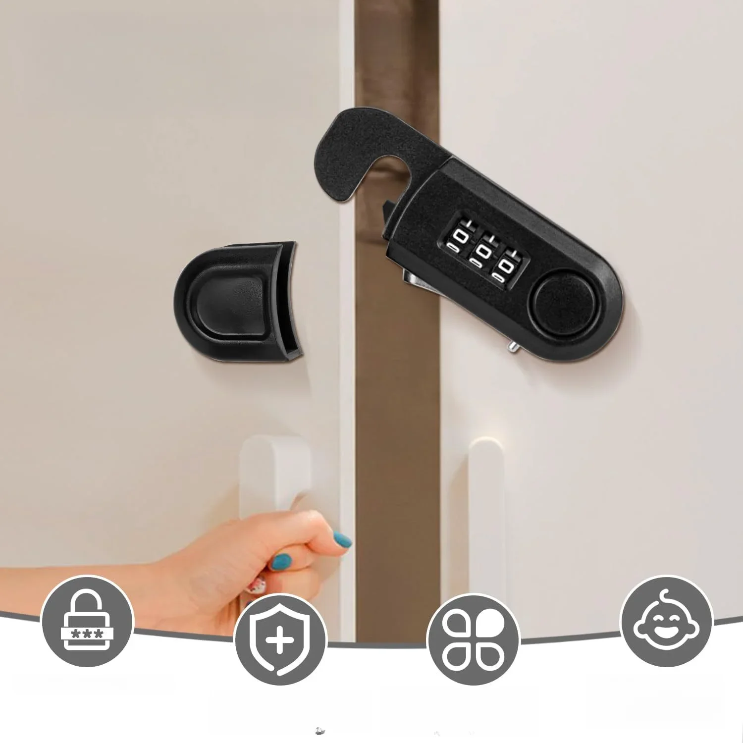 قفل بكلمة مرور لخزانة الثلاجة وخزانة الملابس وقفل أمان للأطفال سهل التشغيل بيد واحدة يناسب أبواب اللوحة المسطحة #1