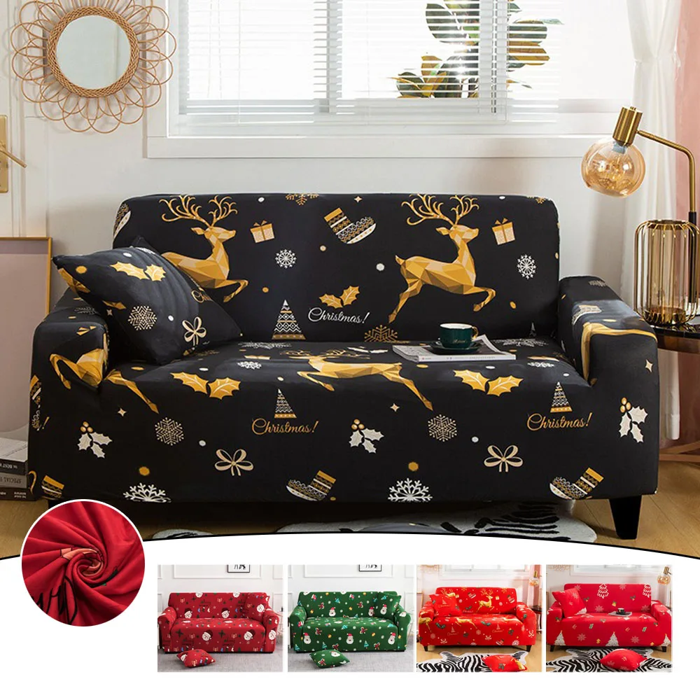 1/2/3/4 Seater Christmas Elastic Sofa Covers for Living Room Sofa Slipcovers Armrest Couch Cover Protector Christmas Decorations