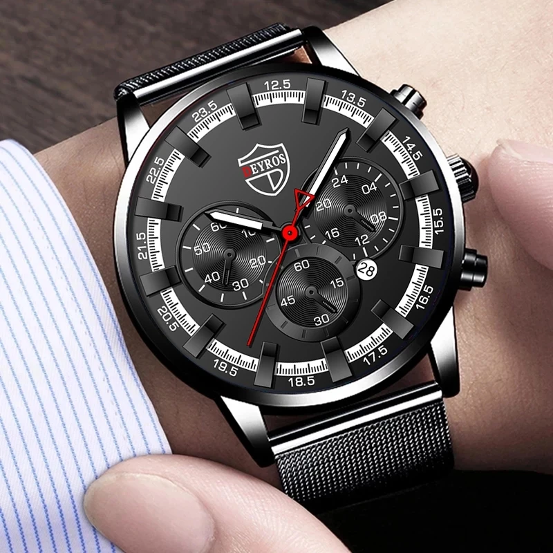 2023 Fashion Men's Casual Watches Stainless Steel Mesh Strap Dressy Quartz Watch for Men Business Simple Wrist Watch Dressing