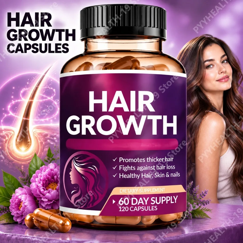 Hair Growth Capsules with 10,000 mcg Biotin & Collagen, 120 Count, Promotes Thicker Hair, Supports Healthy Hair, Skin & Nails
