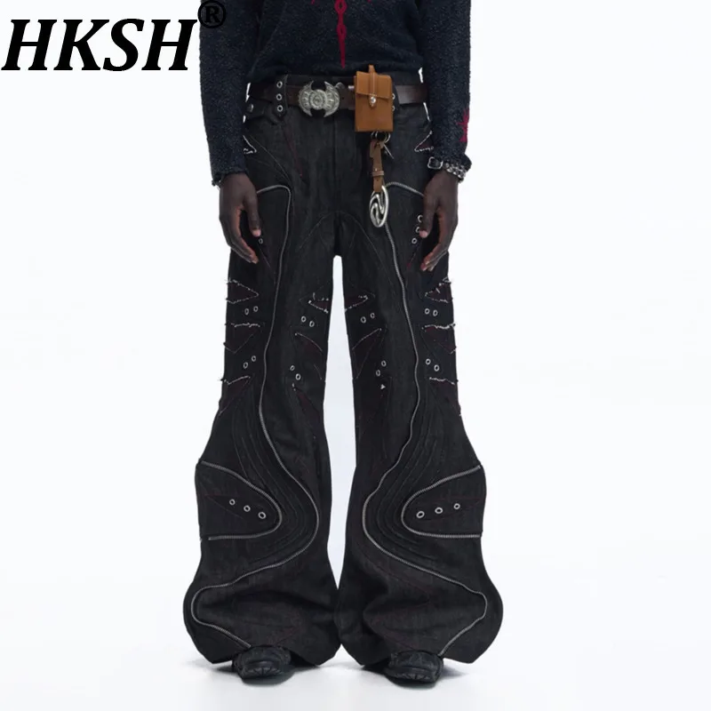 HKSH Spring Autumn Winter New Men's Tide Punk Dark Techwear Structure Raw Denim Pants Waste Land Niche Avant-Garde Jeans HK16721