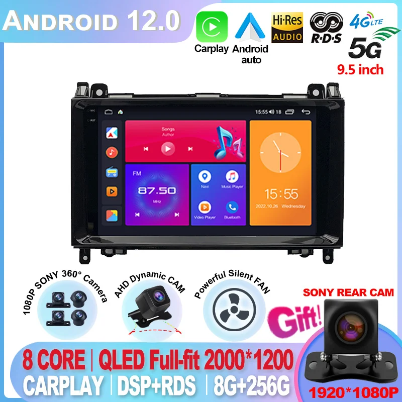 

2K For Mercedes Benz B200 A B Class W169 W245 Viano Vito W639 Sprinter W906 BT Radio 4G Android 12 GPS Head unit