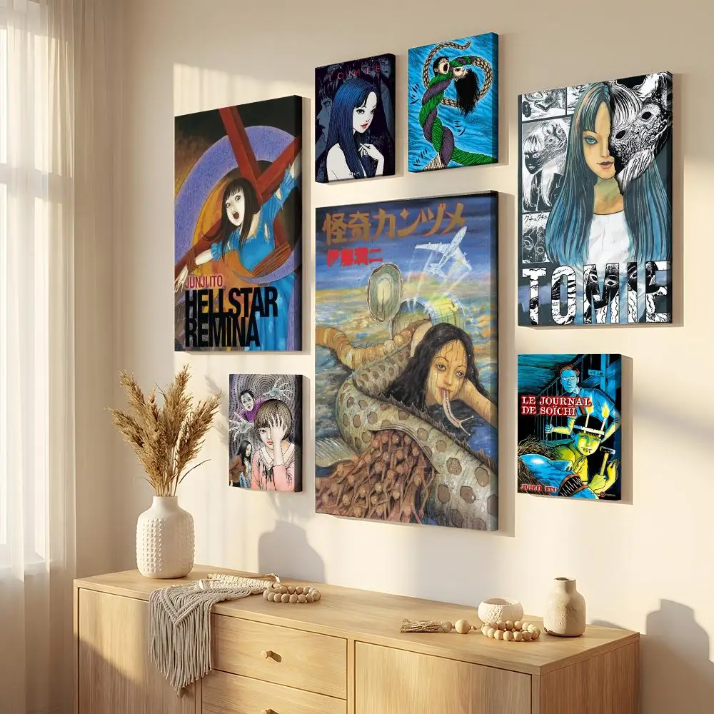 Cuadro Decorativo de Pared con Marco de Manga de Terror de Junji Ito, Arte de Pared en Lienzo, Marco Interior Impermeable, Decoración para Sala de Estar