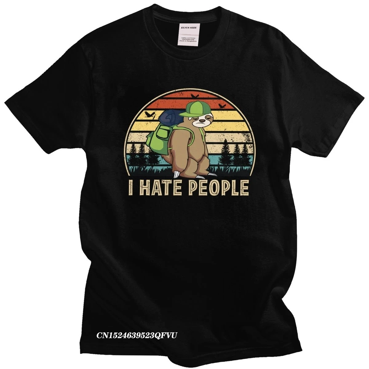 Retro I Hate People Camping Tshirt Men Pure Cotton Mountain Hiking Lovers Tee Shirt Camisas Men Funny Sloth T-Shirt Camisas