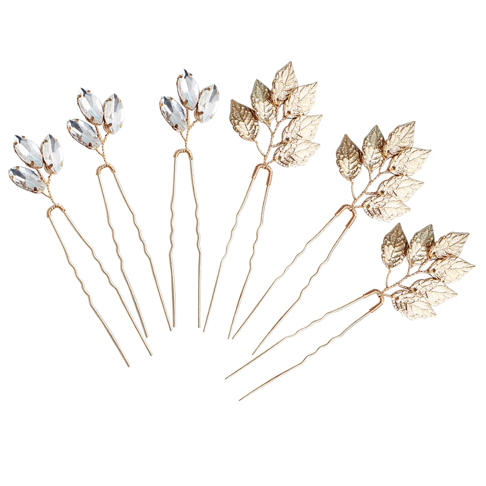 

6pcs Rhinestone Hairpin Elegant Crystal Clips for Women Wedding Bridal Leaf Combs Hair Accessories Charm Grace