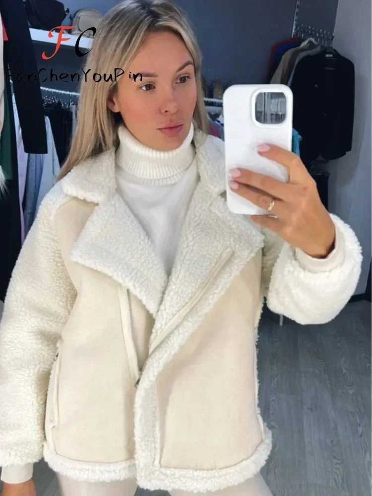 Womens Coat Autumn Winter 2024 New Loose Big Lapel Lambswool Covered Button Jacket Fashion Casual Faux Fur Soft Warm Coats Women