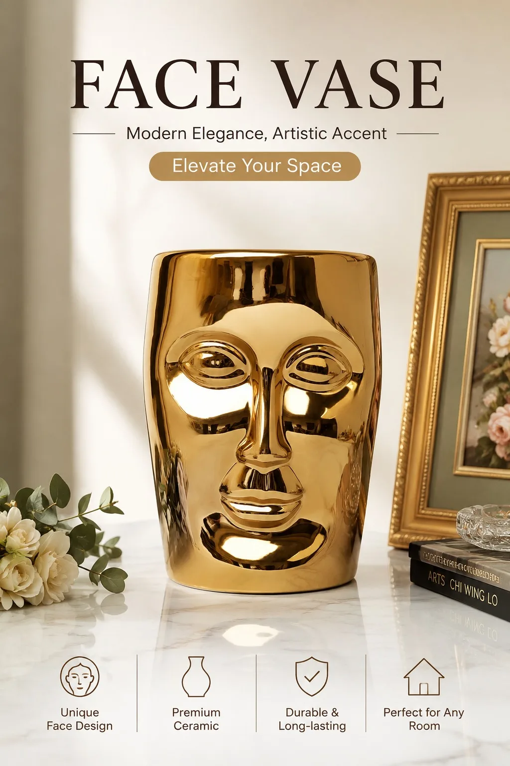 Nordic-Inspired Ceramic Stool with Human Face Design – Rustic Low Bench for Living Room or Entryway