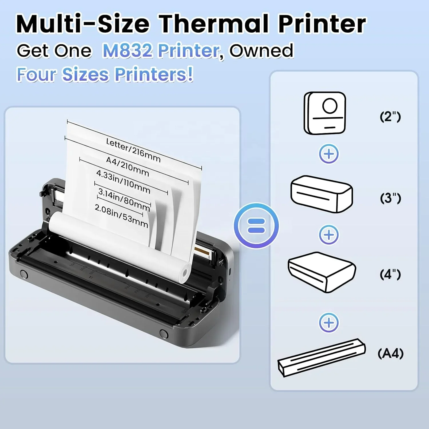 M832 A4 Printer HD Mini Inkless Transfer Storage Writing Paper Photo Document Office Home Printers Portable Thermal BT Printing