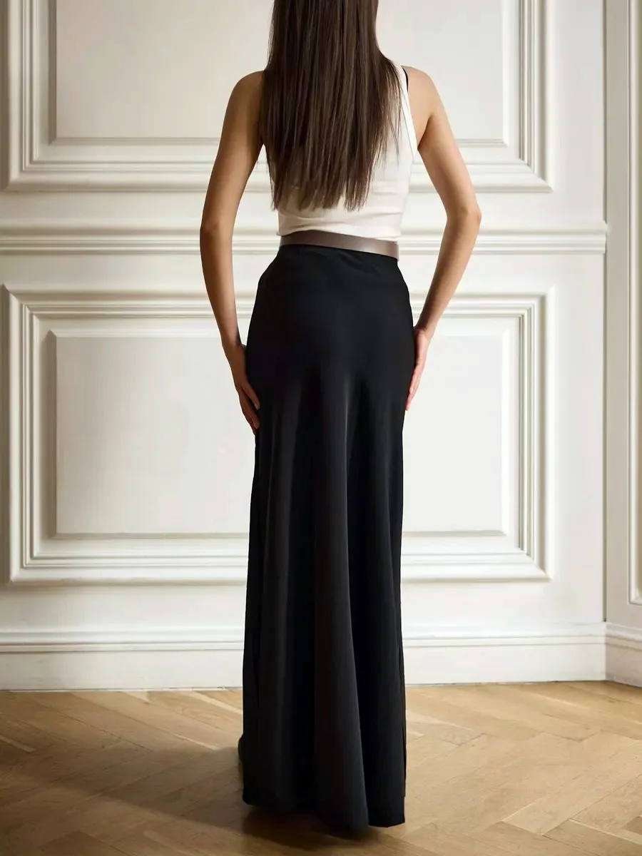 Bornladies Lässiger Satinrock für Damen, Frühling-Sommer-Mode, lockerer Maxirock mit hoher Taille, eleganter, einfacher Seiden-Fishtail-Rock – Detail 6