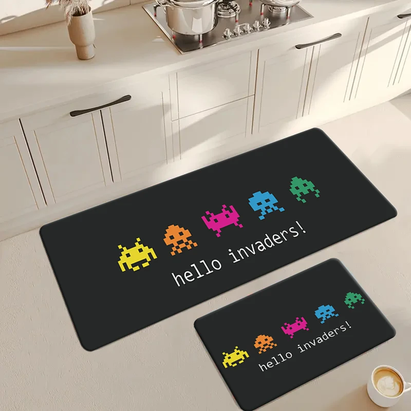 Hello Invaders Doormat Anti-Slip Kitchen Bedroom Rug Carpet Living Room Entrance Rug Home Decoration- Non-Slip, Easy Care