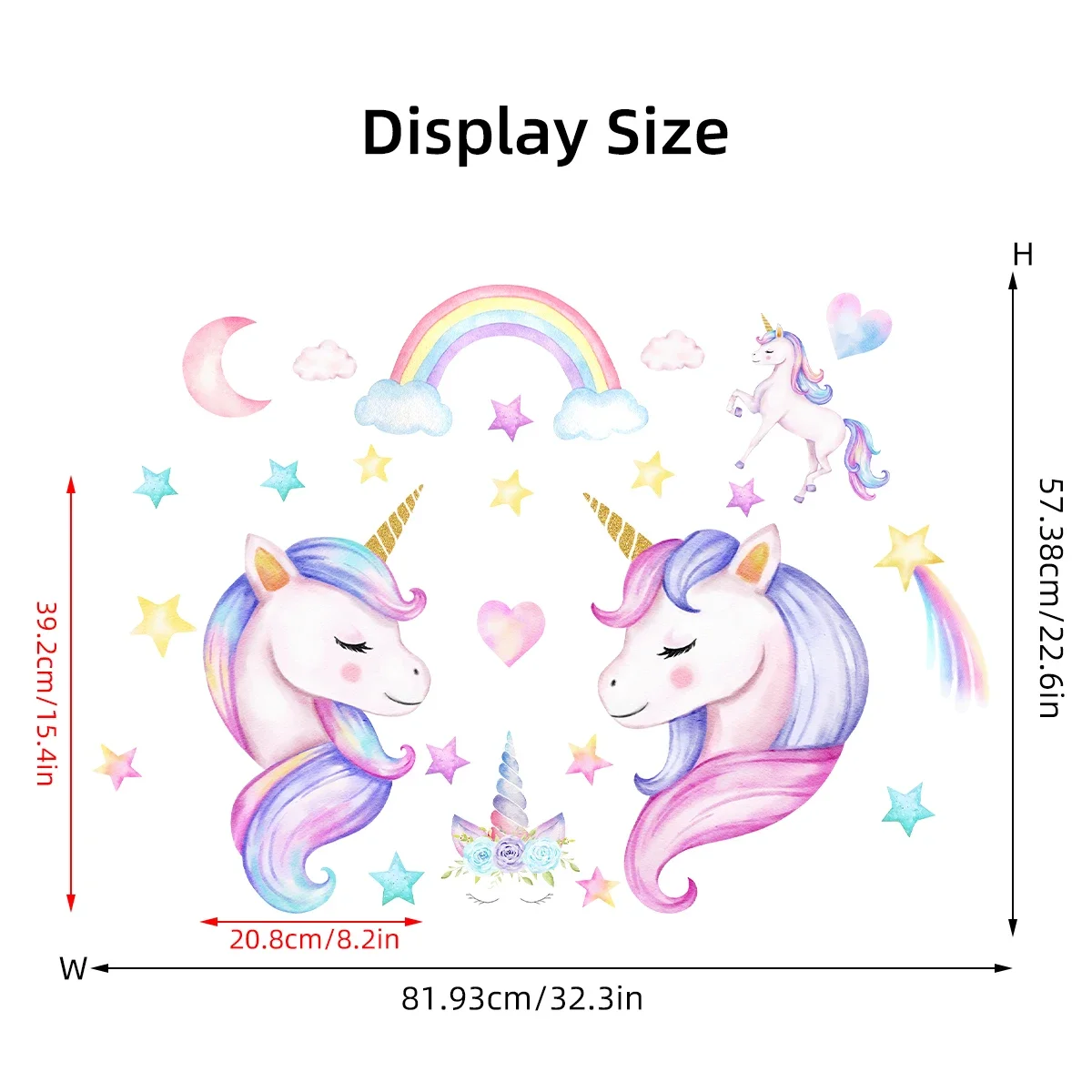 2 قطع الكرتون قوس قزح القمر نجوم يونيكورن ملصقات الحائط لغرفة الأطفال غرفة الاطفال الفتيات غرفة نوم ديكور المنزل جدار الشارات