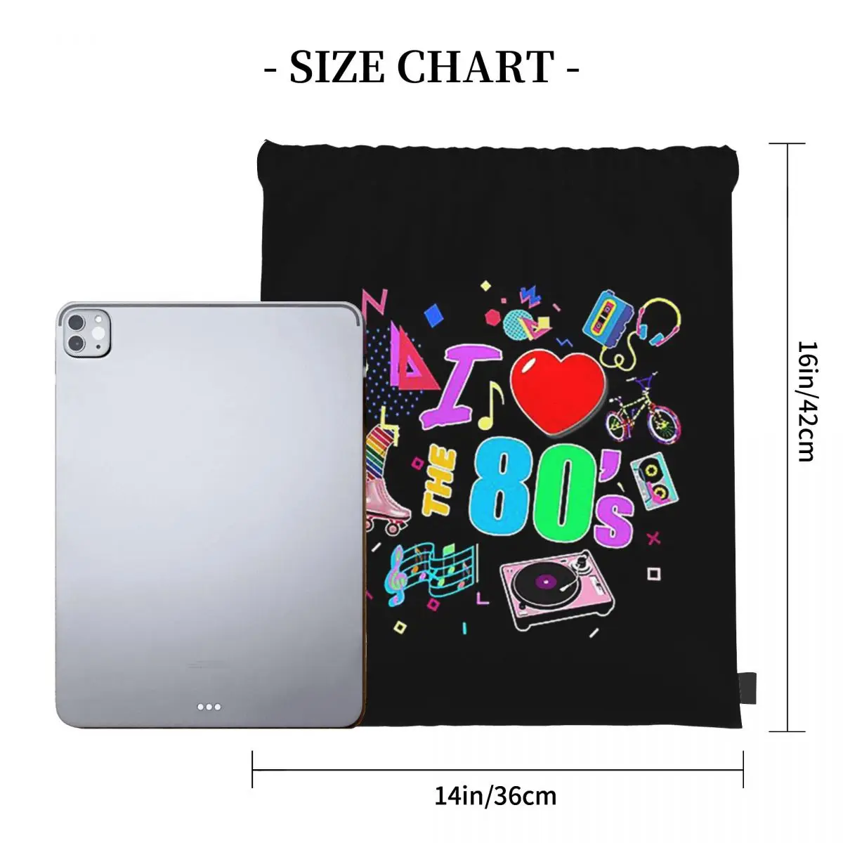 I Love The 80's Retro Heart Backpacks Multi-function Portable Drawstring Bags Shoes Bag Book Bags For Man Woman School