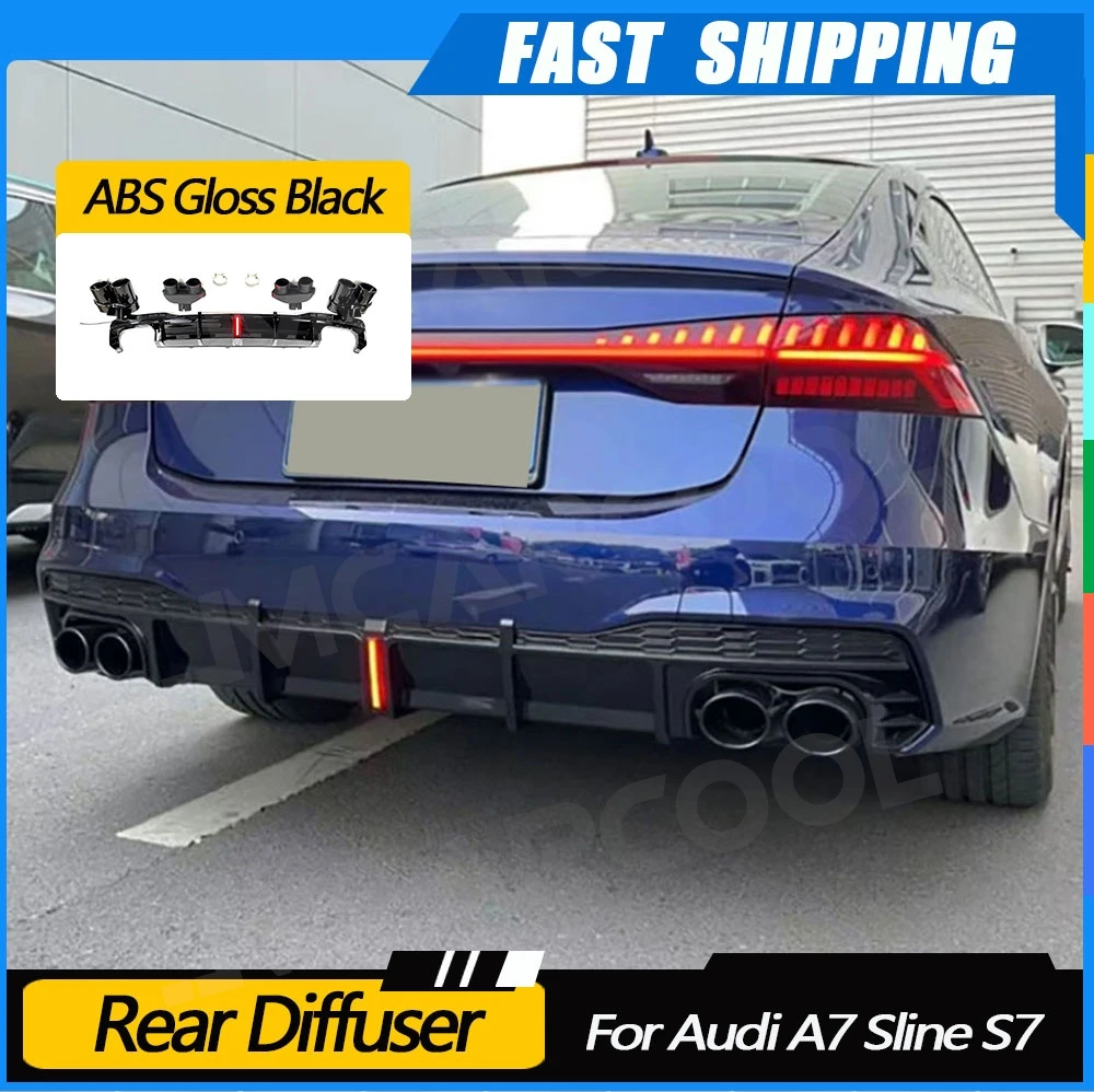 

JMCARCOOL Rear Bumper Diffuser Lip with Exhaust Tips Spoiler for Audi A7 Sline S7 C8 2019-2023 ABS Gloss Black Accessories