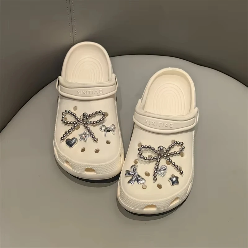 New JIBBITZ Elegant Pearl Bow Shoes Charms Detachable DIY Fashion Accessories for Clogs, Sandals Perfect Holiday Gif