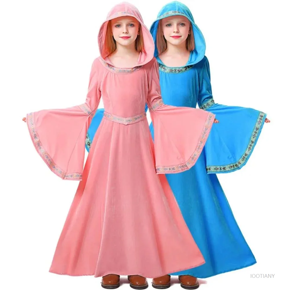 

Halloween Carnival Party Retro Western Medieval Role-playing Costume Full Set Of Palace Hooded Queen Princess Dress Girl Perform