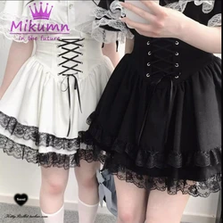 Mikumn Japanese Gothic Lolita Skirts Women Girls Harajuku Y2k Sweet Lace Ruffles High Waist Bandage Kawaii A-Line Mini Skirts