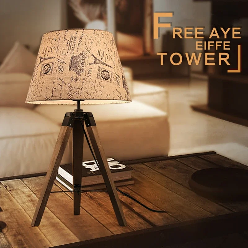 

Vintage Table Lamp Wood Eiffel Tower Fabric Desk Lamps for Living Room Beside Table Lights Art Deco Bed Lamp Table Decorative