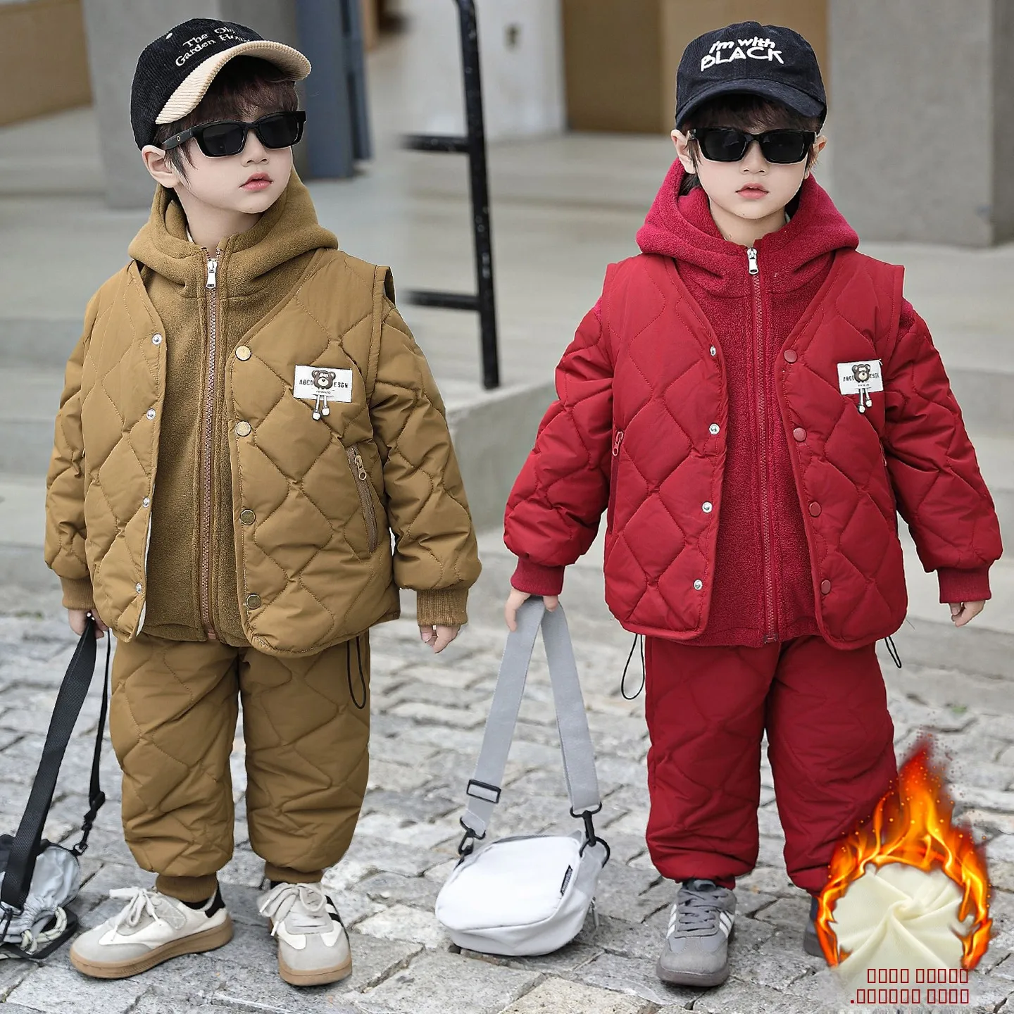 

Теплый комплект из двух предметов: футболка на молнии с флисовой подкладкой и брюки для мальчиков, зимний, утепленный, из хлопка и полиэстера, с прямым низом, повседневная одежда