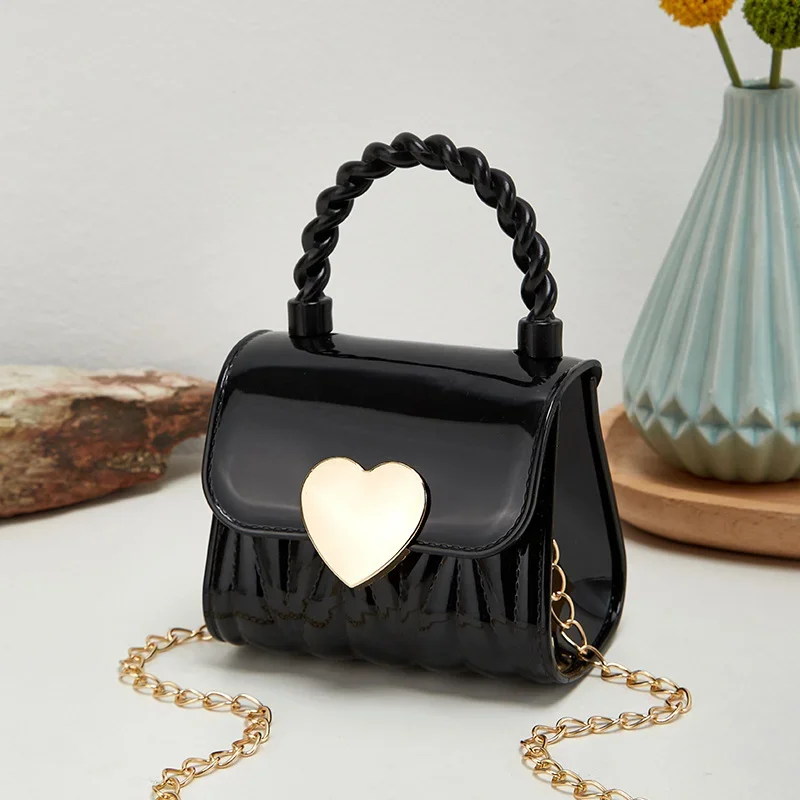 Kinderen Pvc Crossbody Portemonnee Kind Mode Mini Handtassen Mooie Hart Patroon Decoratie Handtas Kleine Ketting Jelly Bag Voor Meisje