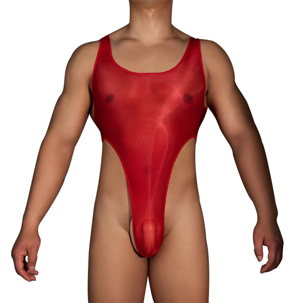 Sexy Mens Stretchy Backless Erotic See Through Thong Leotard High Cut Swimwear Shiny Bodysuit Elastic Porn Bodycon Gay Lingerie