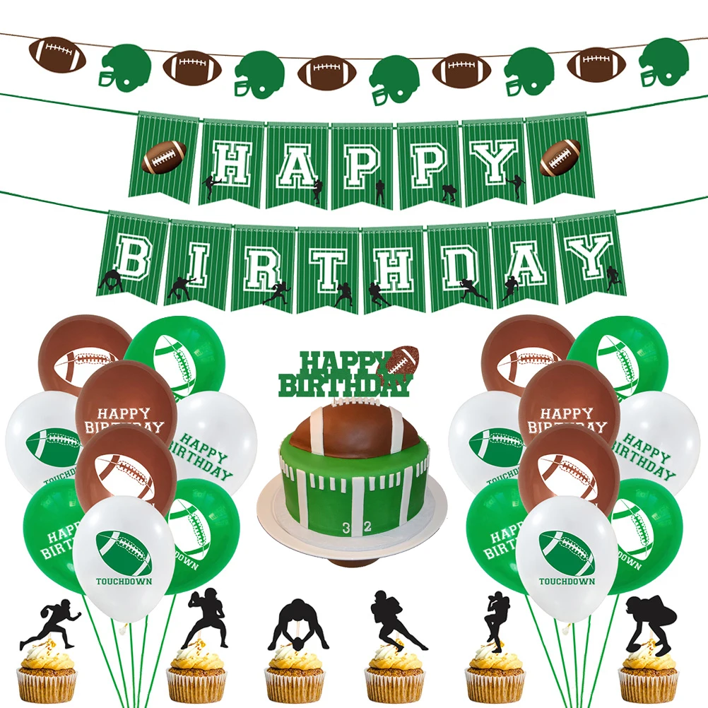 

46pcs Sports Football Party Decor Balloons Banner Garland Set Rugby Bunting Cake Topper Party Supplies Decoration