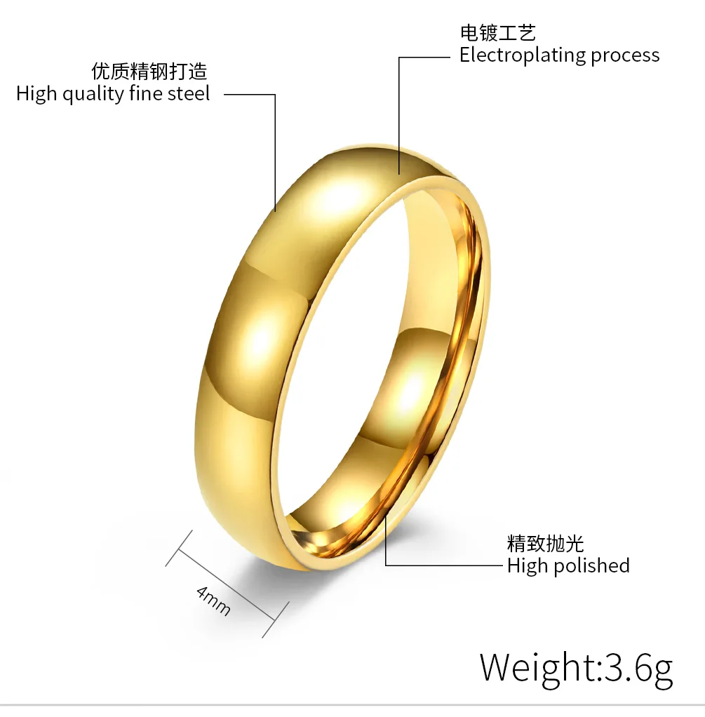 4/6/8mm Men Rings Black Golden Silver Color Simple Disign Stainless Steel Circle Male Fashion Jewelry Size 5 6 7 8 9 10 11 12 13