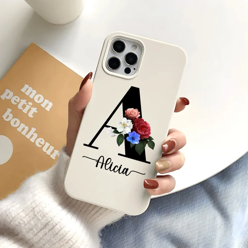 Custom Name Letters Trendy Case for iPhone 16 15 Plus 14 13 Pro Max 12 11 Women Wedding Gift Soft Silicone Cover Fundas