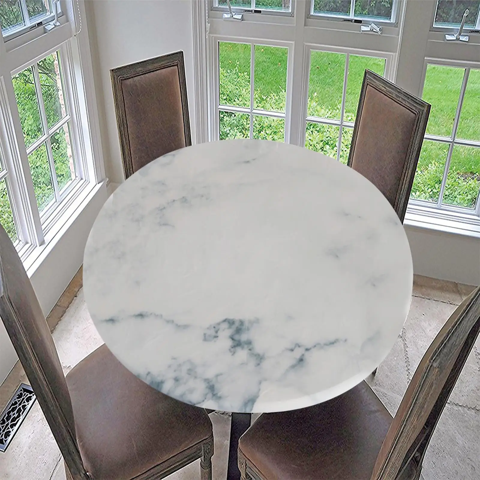 Waterproof Non-slip Round Elastic Table Cover Classic Pattern Table Cloth Table Top Cover