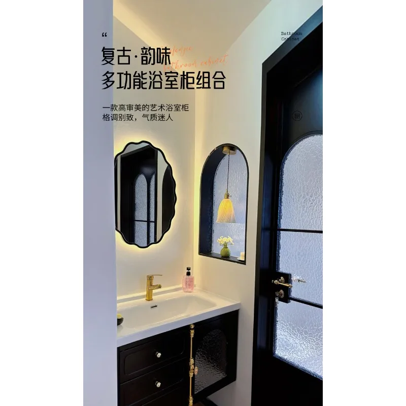 

Тумба для ванной комнаты, керамическая встроенная раковина, тумба для ванной из окрашенного дуба.