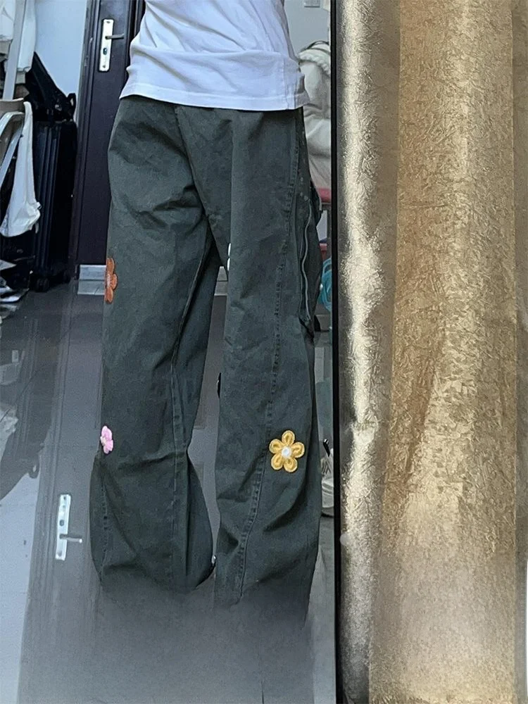 

Женские джинсы-карго большого размера в американском стиле с вышивкой, прямые, для работы, осенне-зимние, винтажные, в стиле десантников...