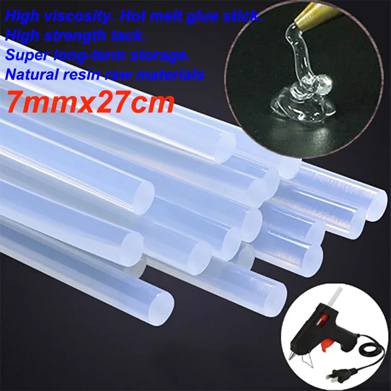 10 PCS 7mmx27cm Length Hot Melt Glue Stick Translucent Power Glue Gun Adhesive Home DIY Industrial Repair