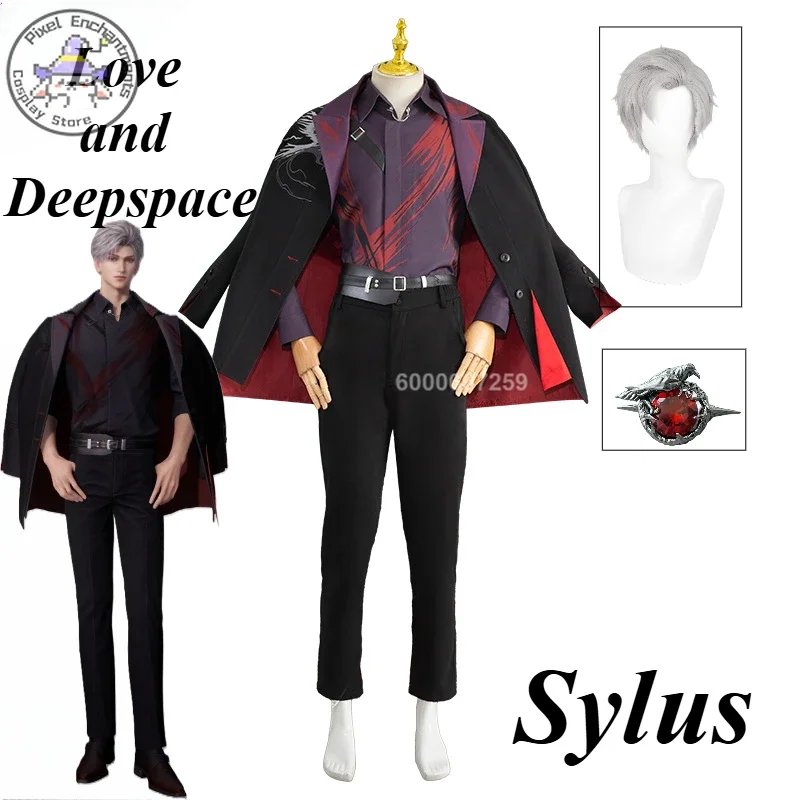 Game Love and Deepspace Sylus Relentless Conqueror Cosplay Costume Men Wig Crimson Veil Uniform Suit Onychinus Halloween Part&J1