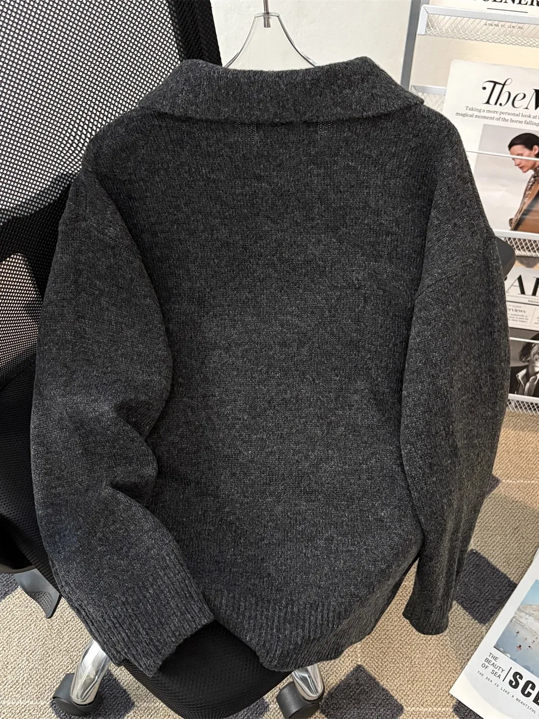 فضفاضة تناسب Ne تريكو الرجال عارضة لون نقي سترة كلينفيت الأمريكية كسول Sle الخريف الشتاء Faion ملابس الشباب #5