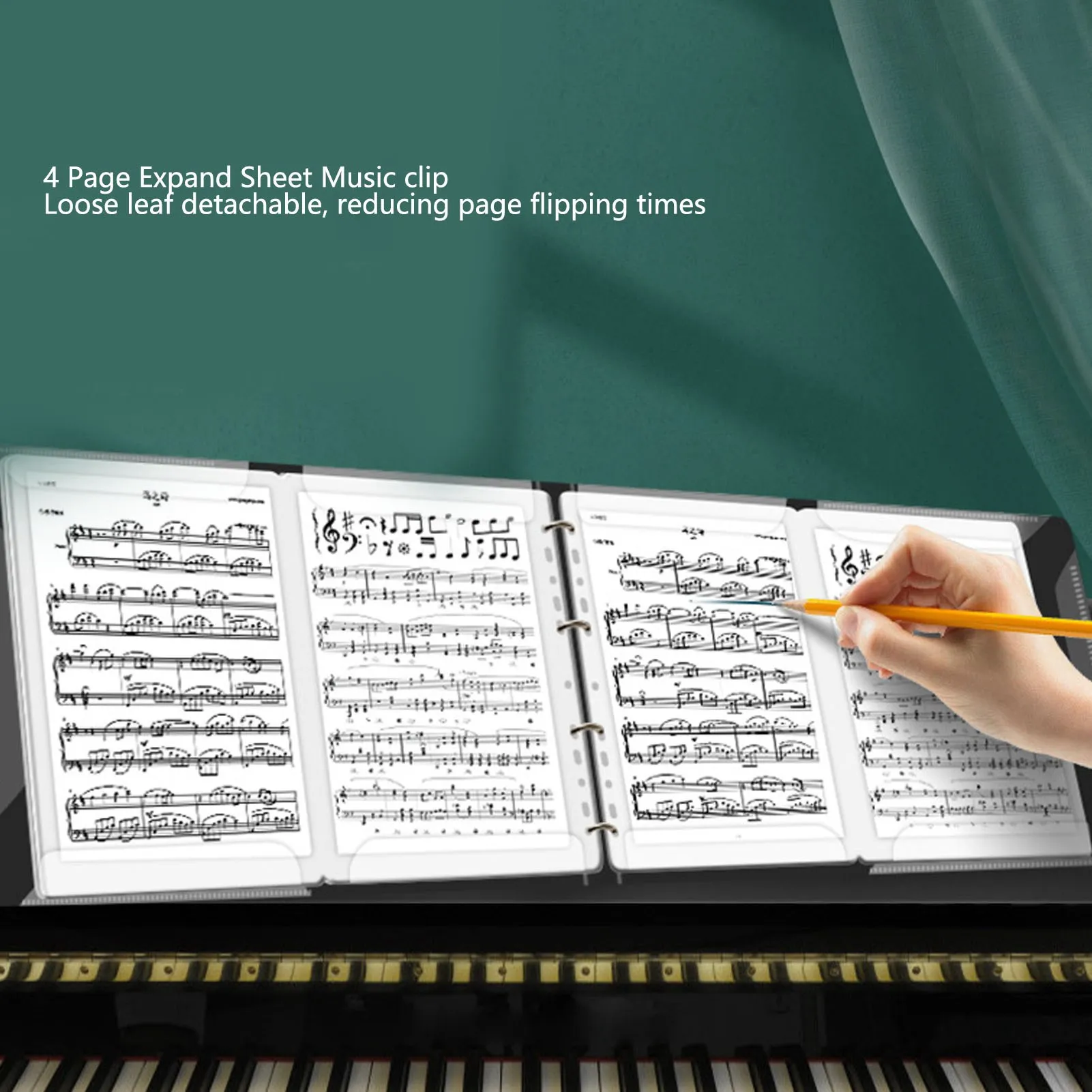 Sheet Music Folder 4 Page Expand 52 Pages Capacity Detachable A4 Sheet Music Binder For Piano Keyboard Violin Cello
