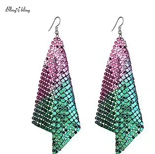 Korean Fashion  Sequins Long Tassel  Earrings Square Scaled Variable Earrings Party Latin Dance  Earrings Wholesale