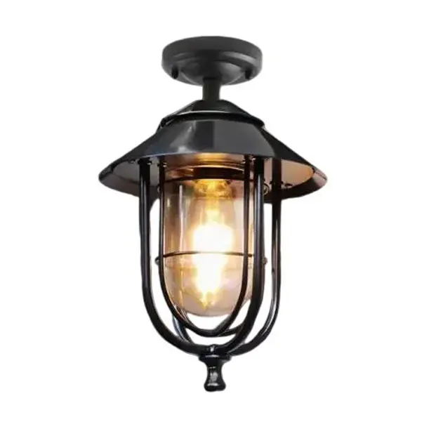 

Simple American Style Glass Ceiling Light Coffee Shop Study Bedside Bedroom Iron Paint Corridor Hallway Villa Ceiling Light